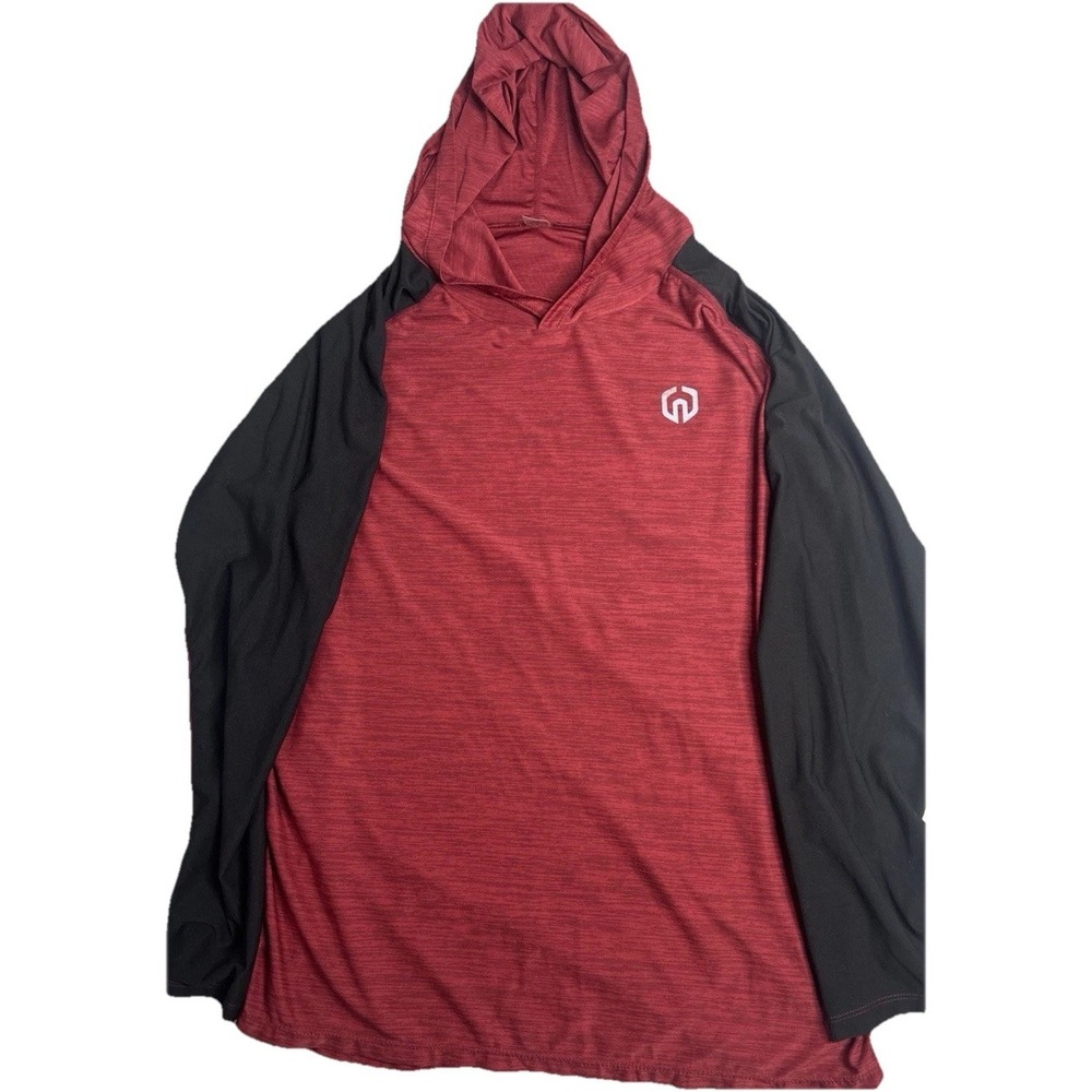 Neleus Men's Long Sleeve Athletic Hoodie Dry Fit Workout Shirt Red  Size L (282)